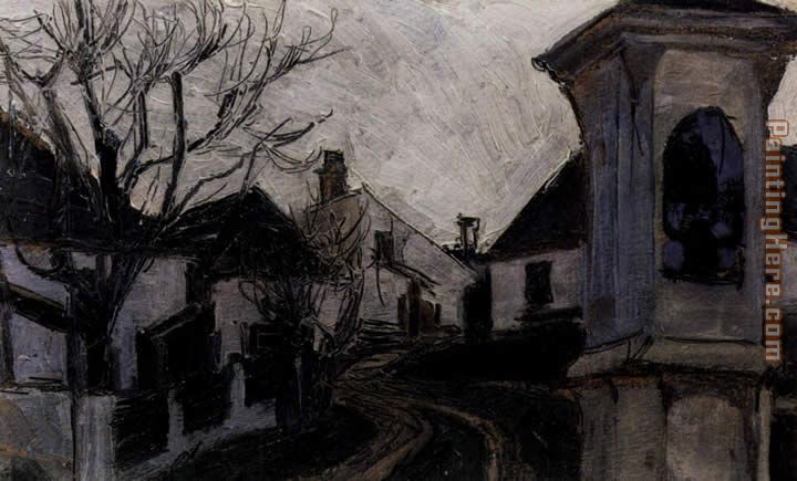 Monastery new castle bald trees and houses painting - Egon Schiele Monastery new castle bald trees and houses art painting